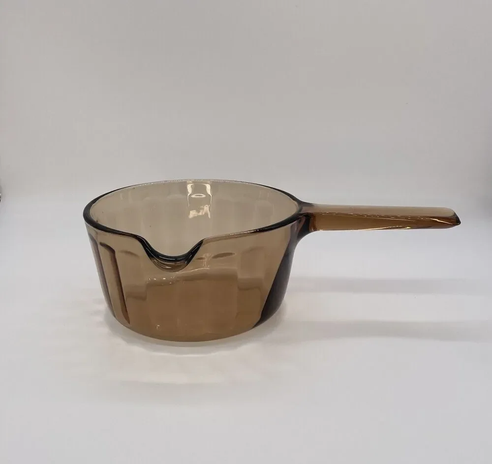 Corning Ware Vision Amber Glass Sculpted Cookware 1L A sauce pot w/ pour spout